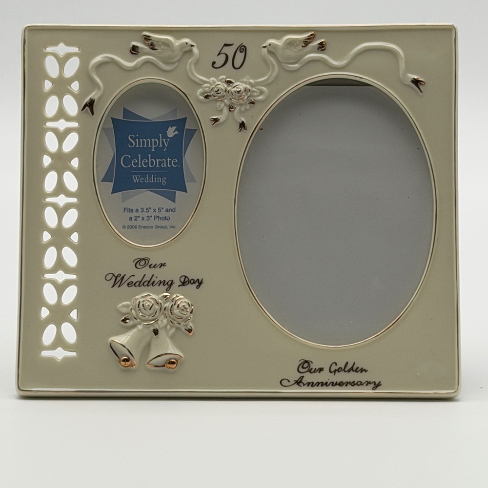 Enesco Simply Celebrate 50th Golden Anniversary Ceramic Double Photo Frame 2006